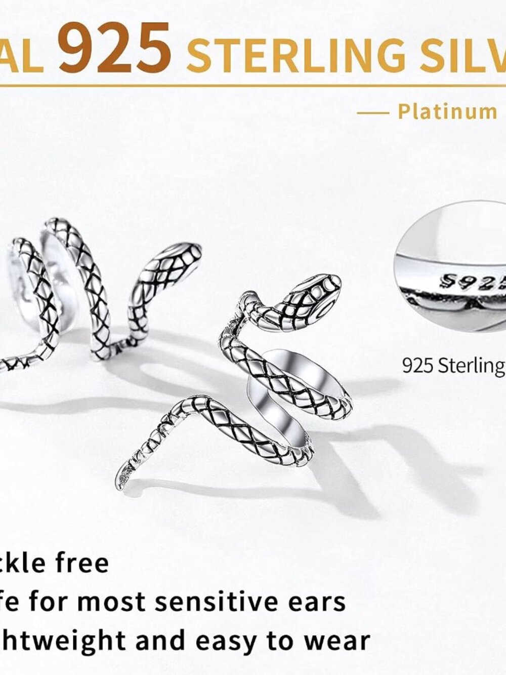 925 Sterling Silver Ear Cuffs Non-Piercing Cartilage Earrings: Various Styles, C - Picture 5 of 8